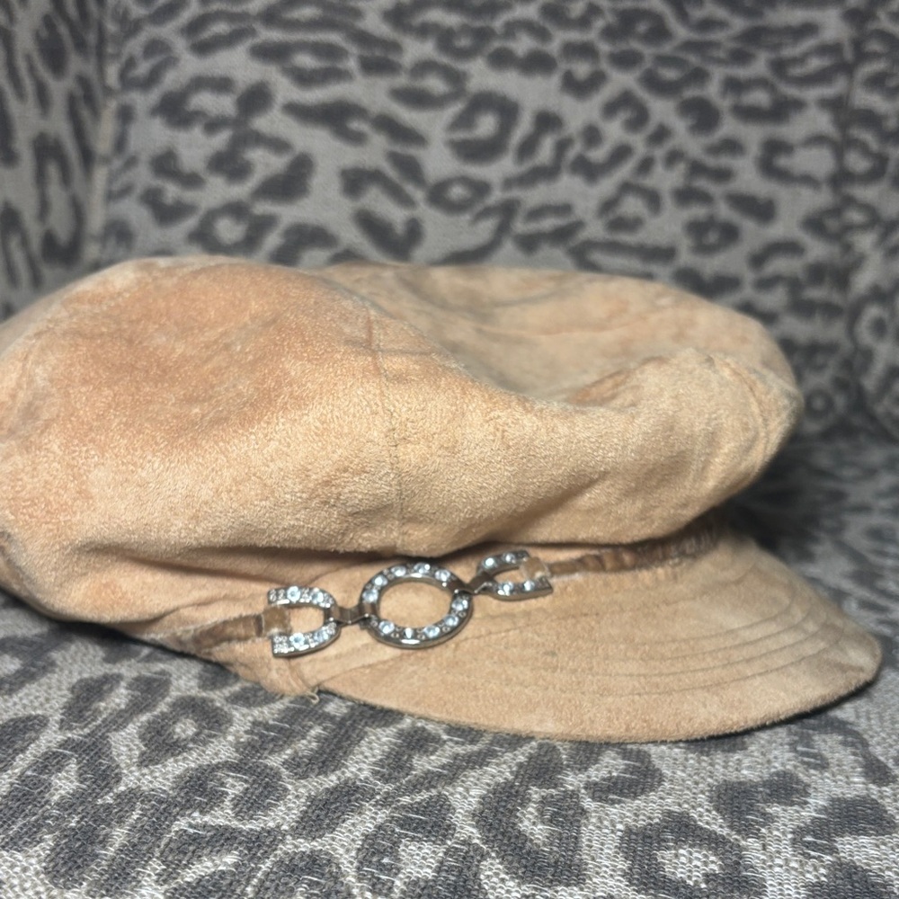 Y2k Faux suede baker boy hat newsboy hat beige tan embellished trendy hat